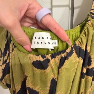 Tanya Taylor Olive and Black Patterned Dress